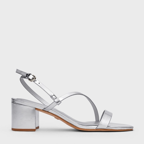 Sandália Basic Salto Bloco Couro Spechio Prata