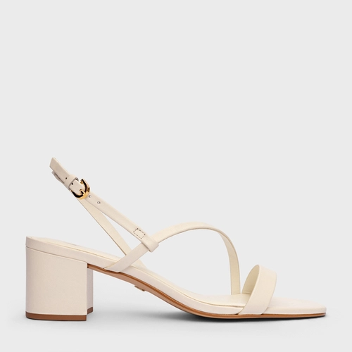 Sandália Basic Salto Bloco Couro Off White Milk