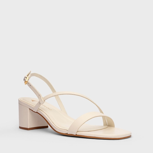 Sandália Basic Salto Bloco Couro Off White Milk