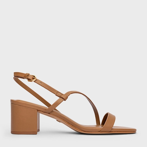 Sandália Basic Salto Bloco Couro Marrom Honey