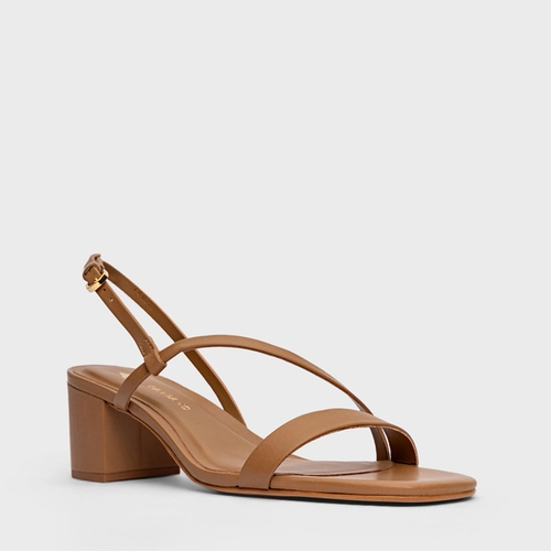 Sandália Basic Salto Bloco Couro Marrom Honey