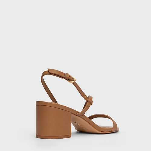 Sandália Basic Salto Bloco Couro Marrom Honey