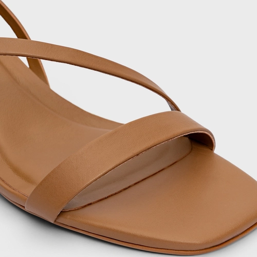 Sandália Basic Salto Bloco Couro Marrom Honey