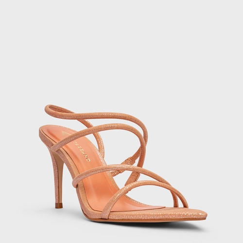 Sandália Delicate Tiras Salto Fino Couro Metallic Rosa Blush