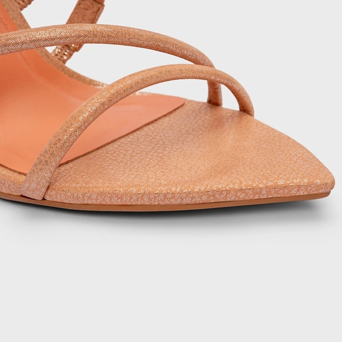 Sandália Delicate Tiras Salto Fino Couro Metallic Rosa Blush