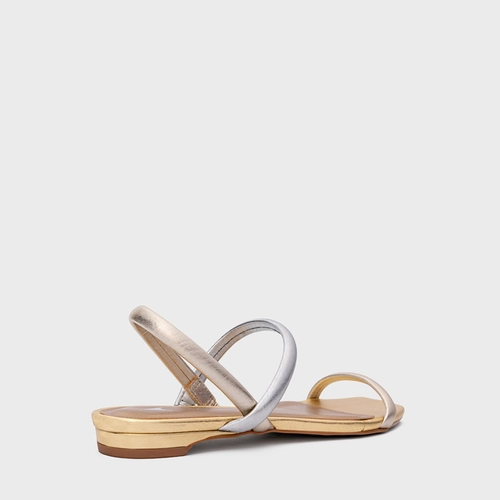 Sandália Flat Delicate Tiras Couro Metalizado Mix