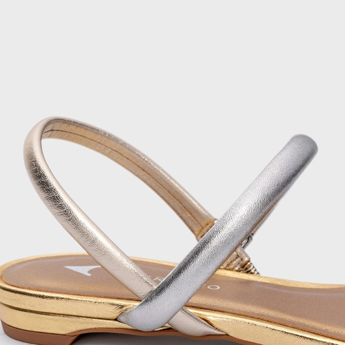 Sandália Flat Delicate Tiras Couro Metalizado Mix