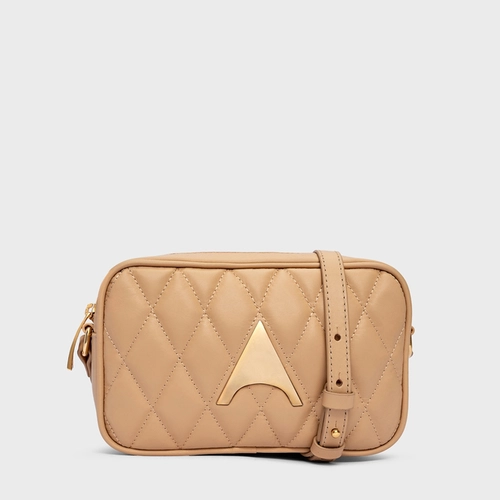 Bolsa Tiracolo Clarissa Pequena Couro Bege Porcini