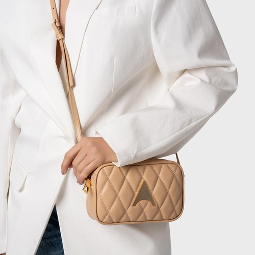 Bolsa Tiracolo Clarissa Pequena Couro Bege Porcini