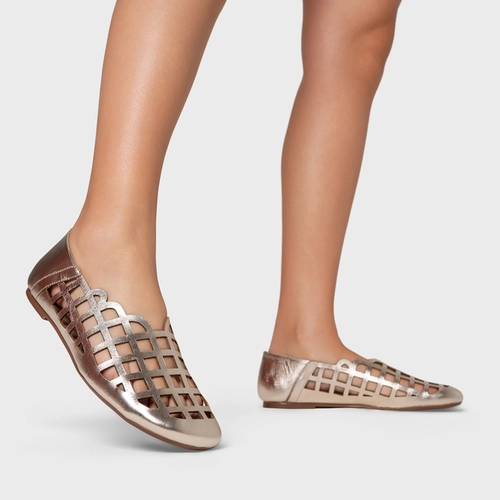 Sapatilha Square Couro Metalizado Champagne