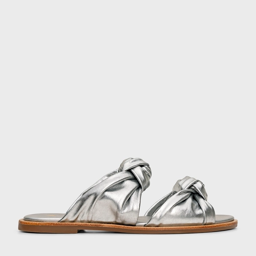 Flat Puffy Twist Couro Metalizado Prata