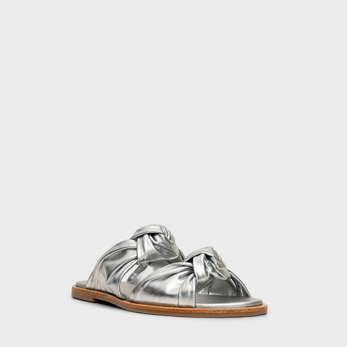 Flat Puffy Twist Couro Metalizado Prata