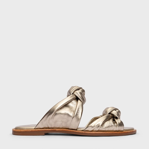 Flat Puffy Twist Couro Metalizado Champagne