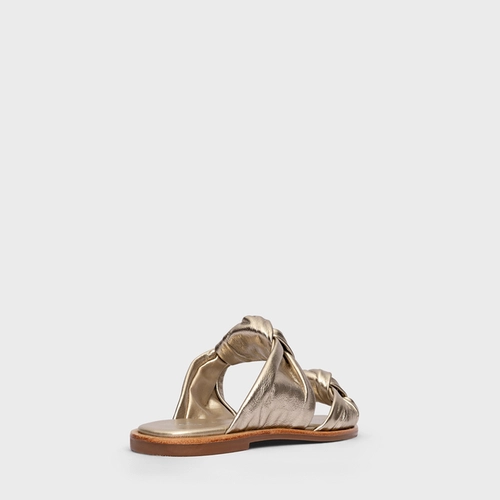 Flat Puffy Twist Couro Metalizado Champagne