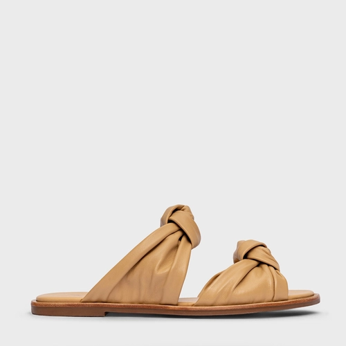 Flat Puffy Twist Couro Bege Porcini