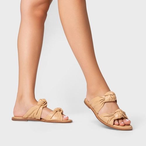 Flat Puffy Twist Couro Bege Porcini