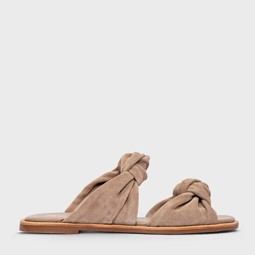 Flat Puffy Twist Couro Suede Bege Beige