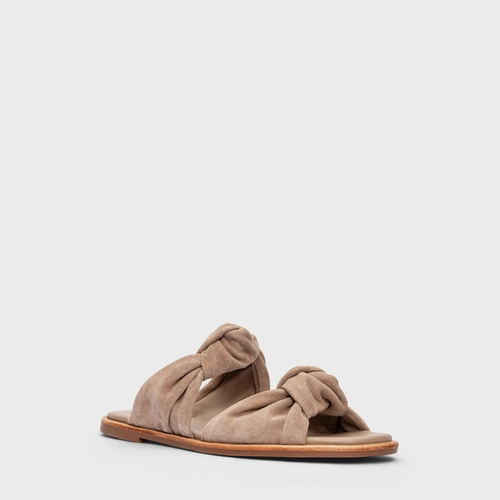 Flat Puffy Twist Couro Suede Bege Beige