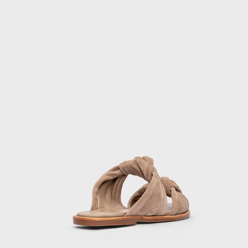 Flat Puffy Twist Couro Suede Bege Beige
