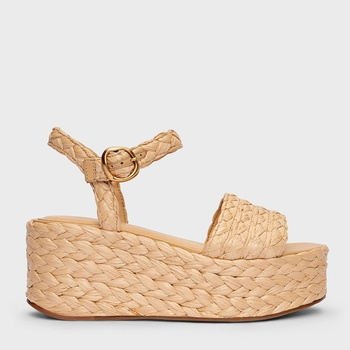 Sandália Plataforma Natural Flatform Rafia Tressê Bege Porcini