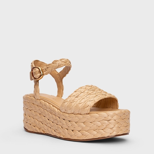 Sandália Plataforma Natural Flatform Rafia Tressê Bege Porcini