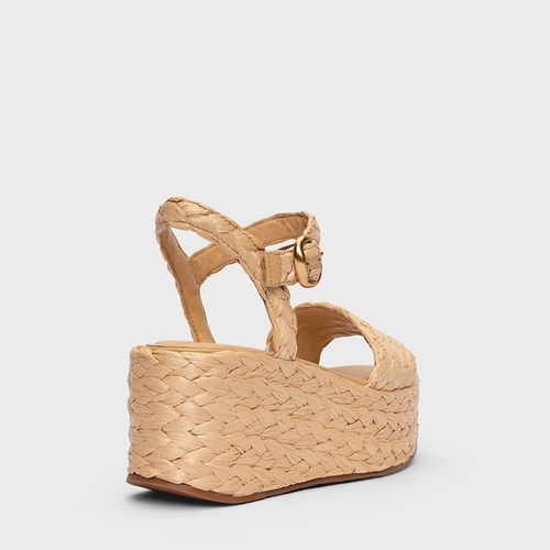 Sandália Plataforma Natural Flatform Rafia Tressê Bege Porcini
