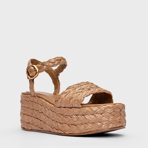 Sandália Plataforma Natural Flatform Rafia Tressê Marrom Honey