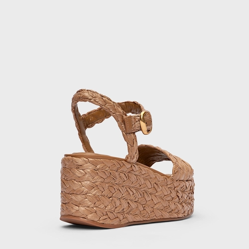 Sandália Plataforma Natural Flatform Rafia Tressê Marrom Honey