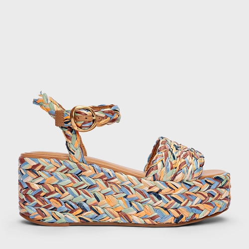 Sandália Plataforma Natural Flatform Rafia Tressê Color
