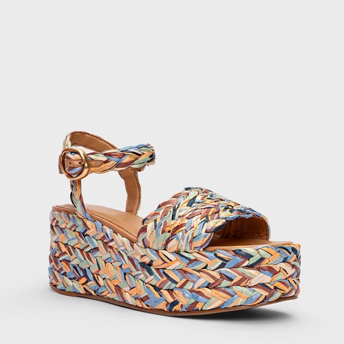 Sandália Plataforma Natural Flatform Rafia Tressê Color