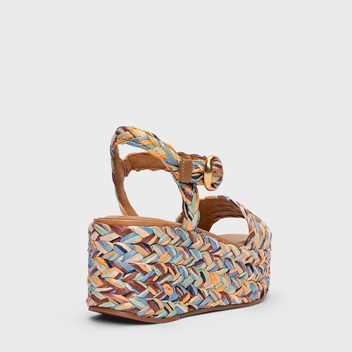 Sandália Plataforma Natural Flatform Rafia Tressê Color