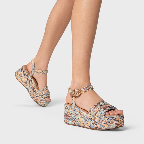 Sandália Plataforma Natural Flatform Rafia Tressê Color