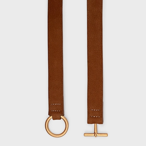 Cinto Detalhe Fivela Médio Couro Nobuck Marrom Saddle