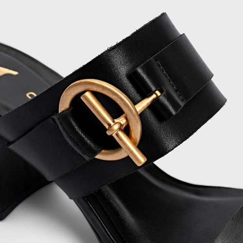 Open Mule Detalhe Fivela Couro Preto