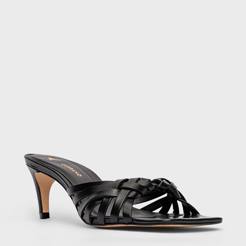 Open Mule Weave Salto Fino Couro Preto