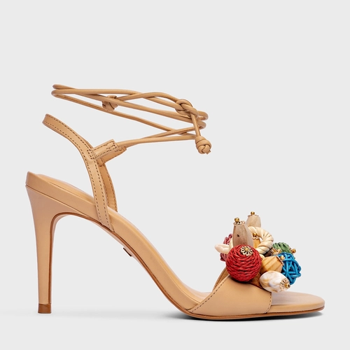 Sandália Artistic Lace Up Salto Fino Couro Bege Porcini