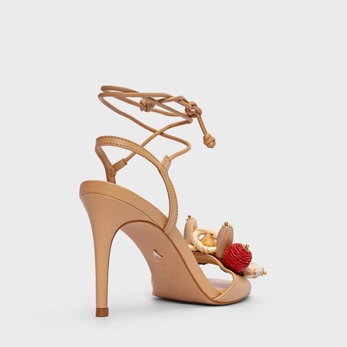 Sandália Artistic Lace Up Salto Fino Couro Bege Porcini