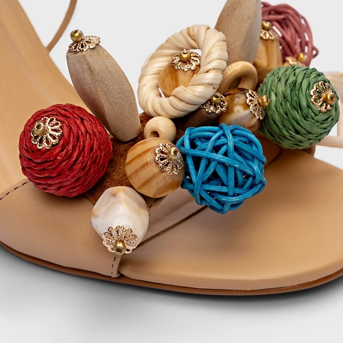 Sandália Artistic Lace Up Salto Fino Couro Bege Porcini