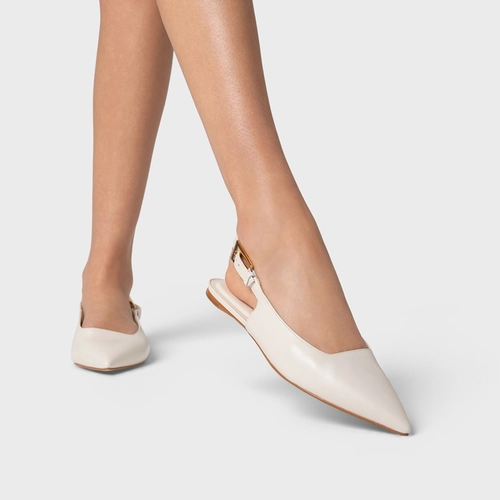 Sapatilha Slingback Minimal Couro Off White Milk