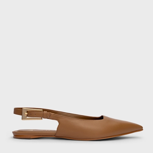 Sapatilha Slingback Minimal Couro Marrom Honey