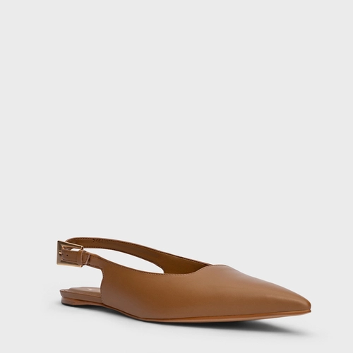 Sapatilha Slingback Minimal Couro Marrom Honey
