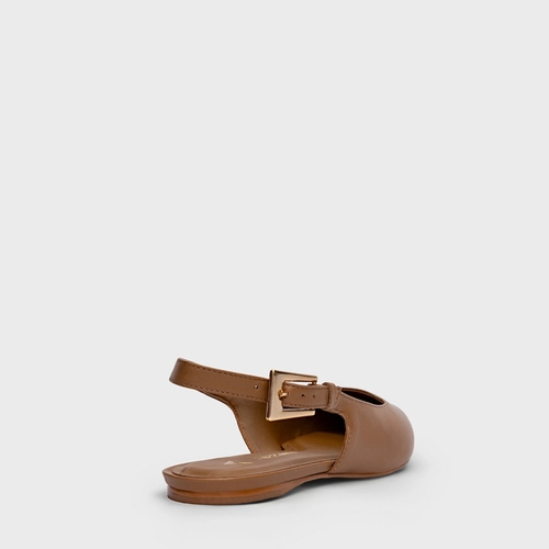 Sapatilha Slingback Minimal Couro Marrom Honey