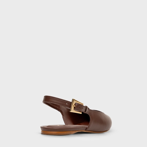 Sapatilha Slingback Minimal Couro Marrom Brunette
