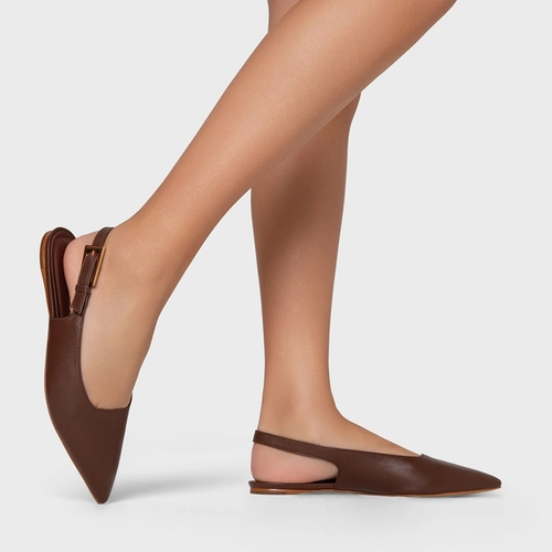Sapatilha Slingback Minimal Couro Marrom Brunette