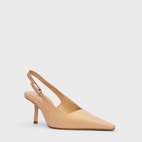 Scarpin Slingback Minimal Salto Fino Couro Bege Porcini