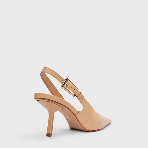 Scarpin Slingback Minimal Salto Fino Couro Bege Porcini