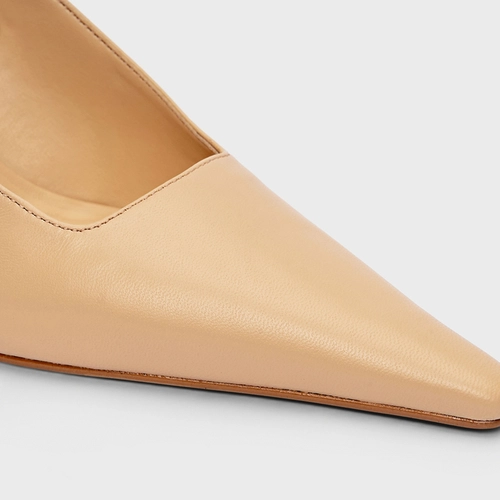 Scarpin Slingback Minimal Salto Fino Couro Bege Porcini