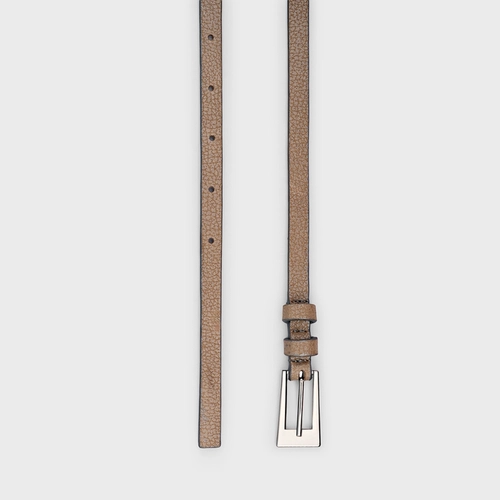 Cinto Minimal Fino Couro Metallic Bege Silver