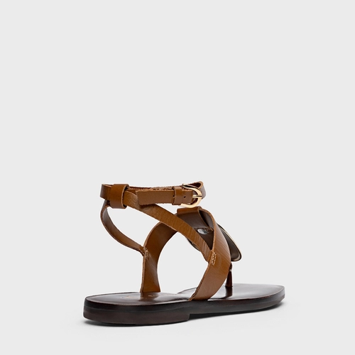 Sandália Flat Ornament Couro Marrom Saddle