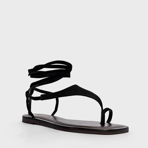 Sandália Flat Effortless Lace Up Couro Nobuck Preto